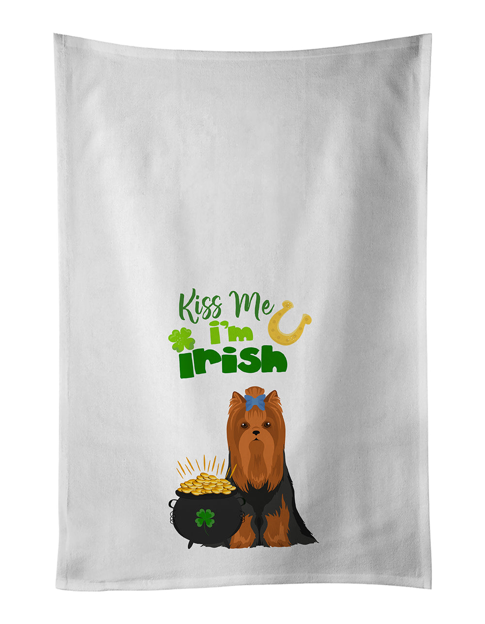 Buy this Black and Tan Full Coat Yorkshire Terrier St. Patrick's Day Kitchen Towel Set of 2