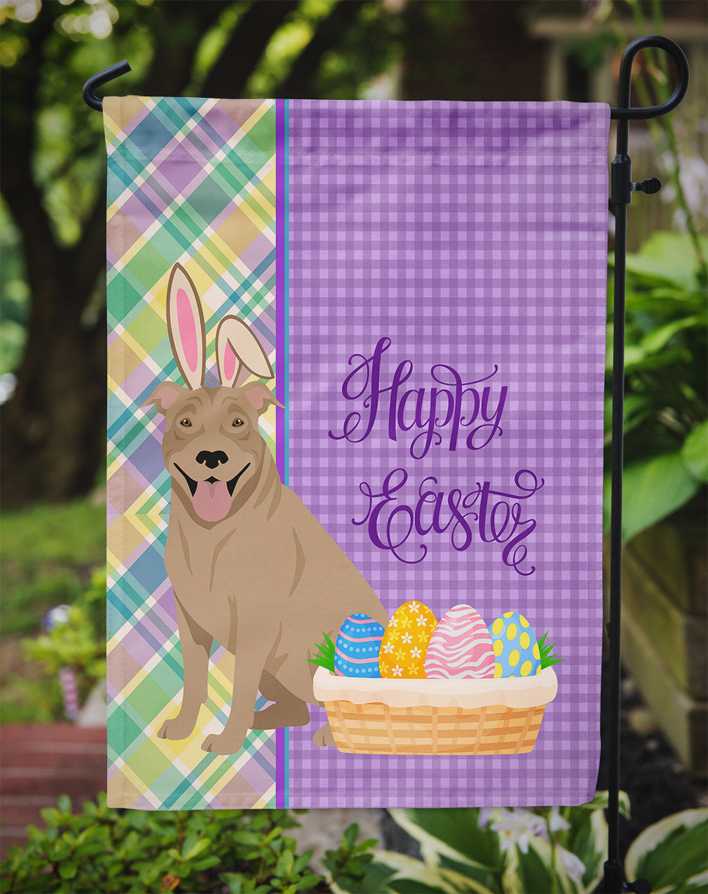 Fawn Pit Bull Terrier Easter Garden Flag