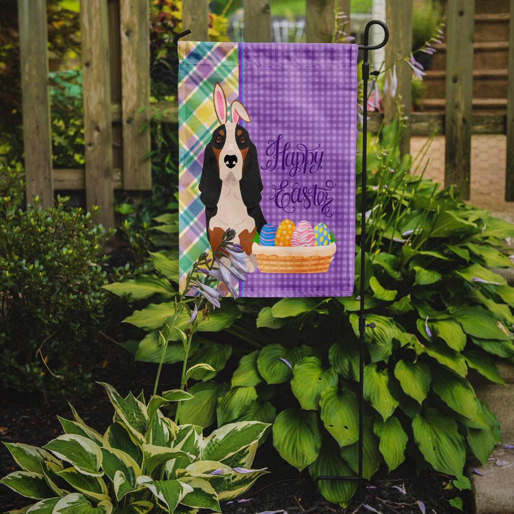 Black Tricolor Basset Hound Easter Garden Flag