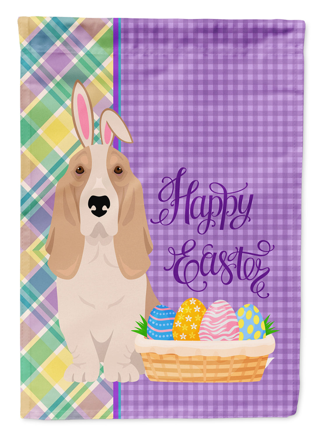 Buy this Lemon and White Tricolor Basset Hound Easter Garden Flag