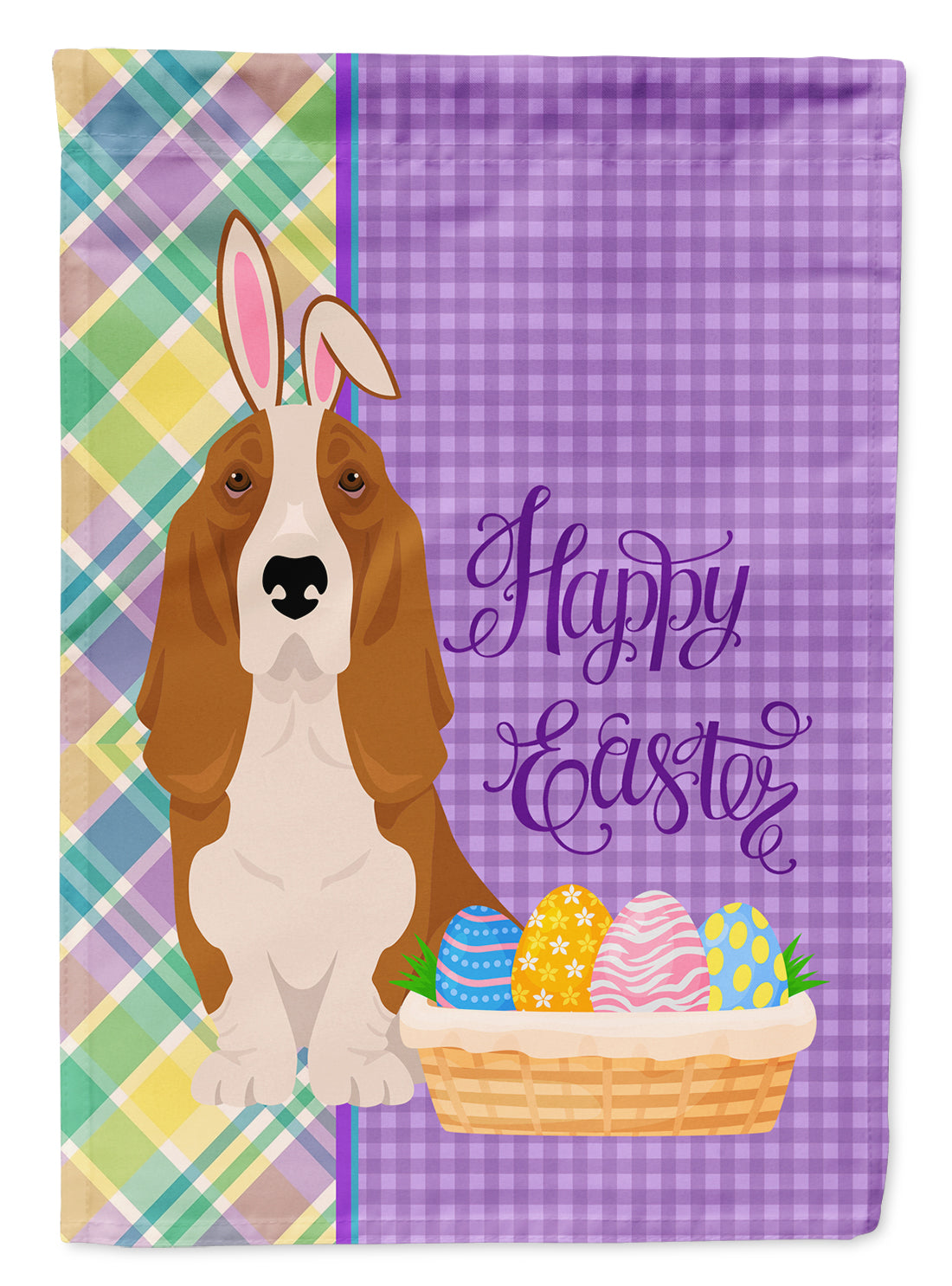 Buy this Red and White Tricolor Basset Hound Easter Garden Flag