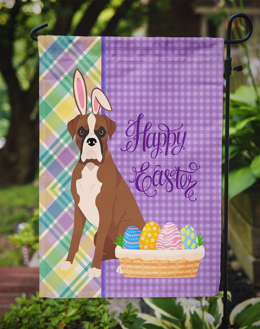 Natural Eared Red Fawn Boxer Easter Garden Flag