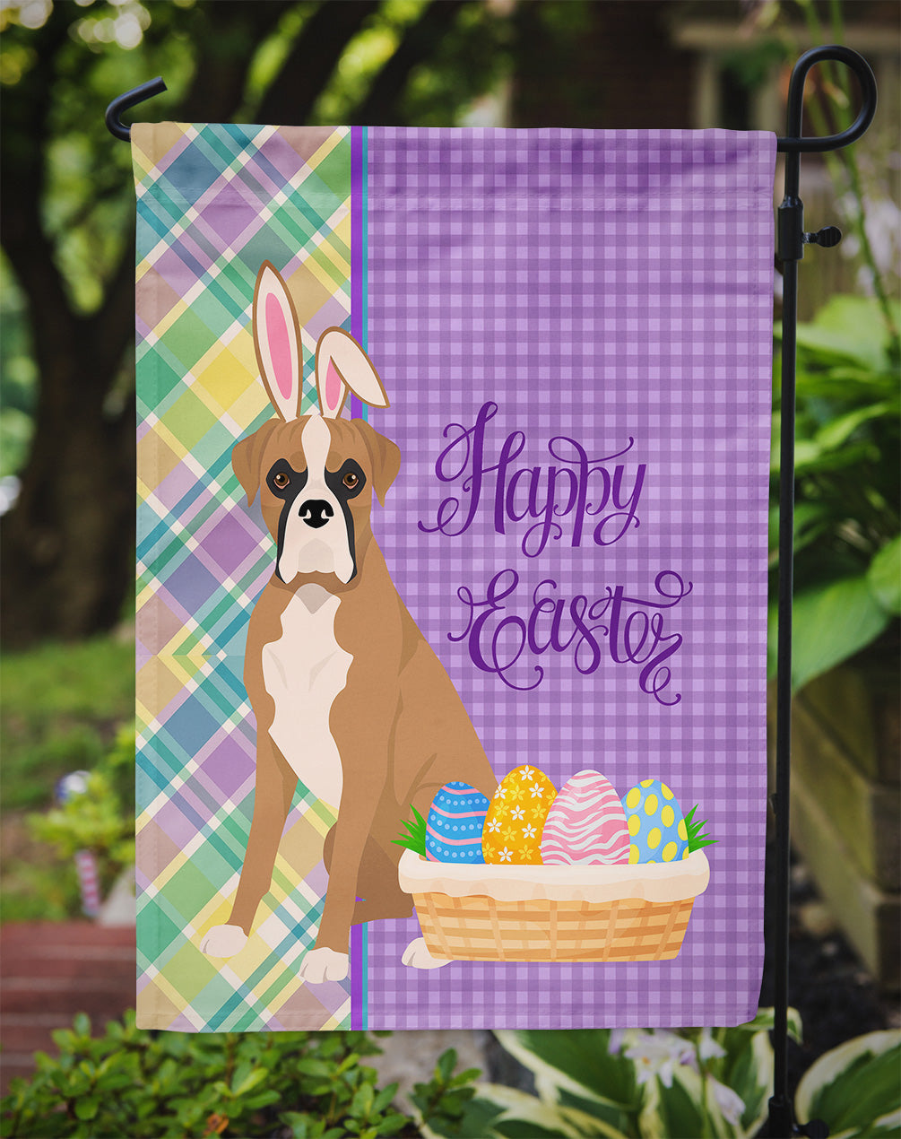 Natural Eared Fawn Boxer Easter Garden Flag