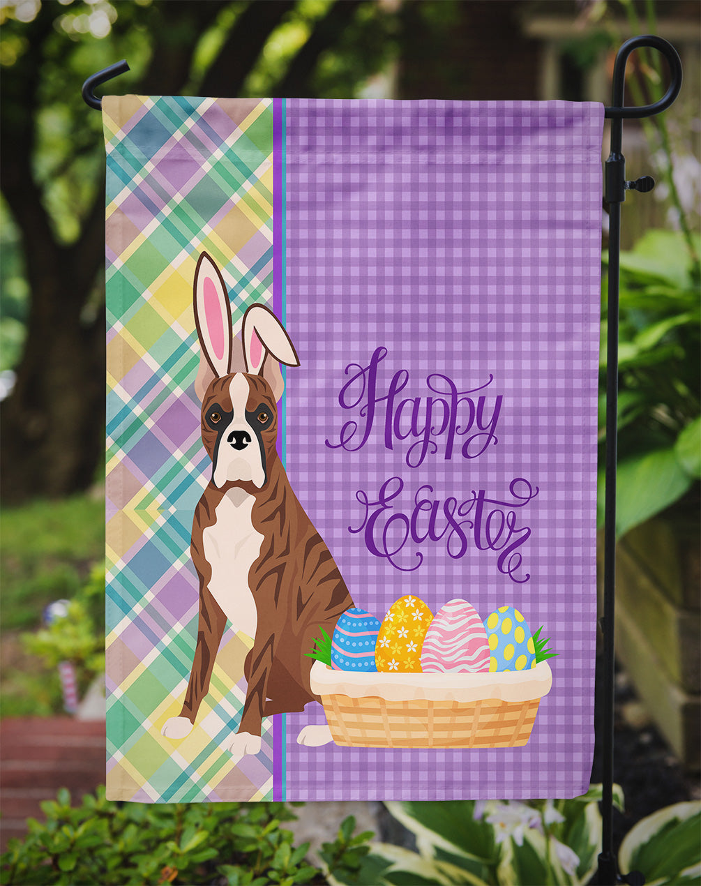 Red Brindle Boxer Easter Garden Flag