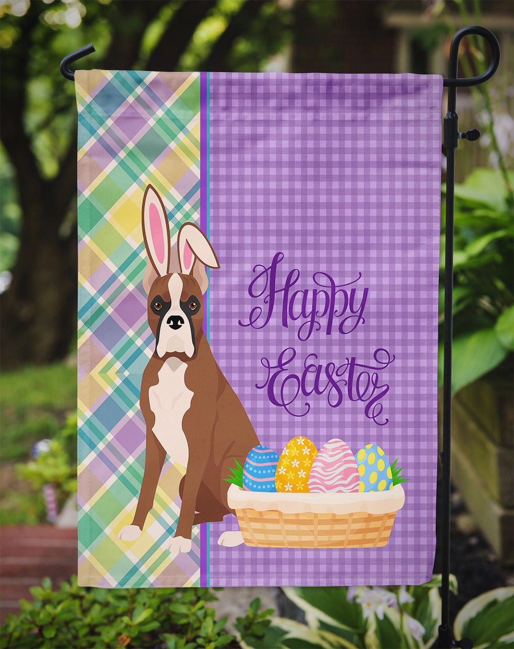 Red Fawn Boxer Easter Garden Flag