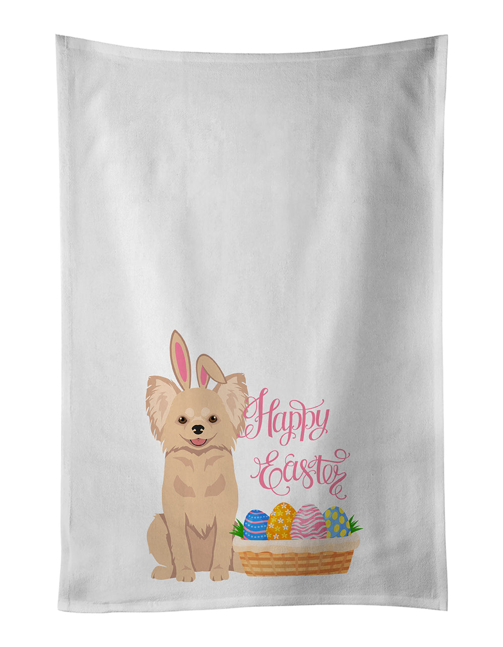 Buy this Longhaired Cream Chihuahua Easter Kitchen Towel Set of 2