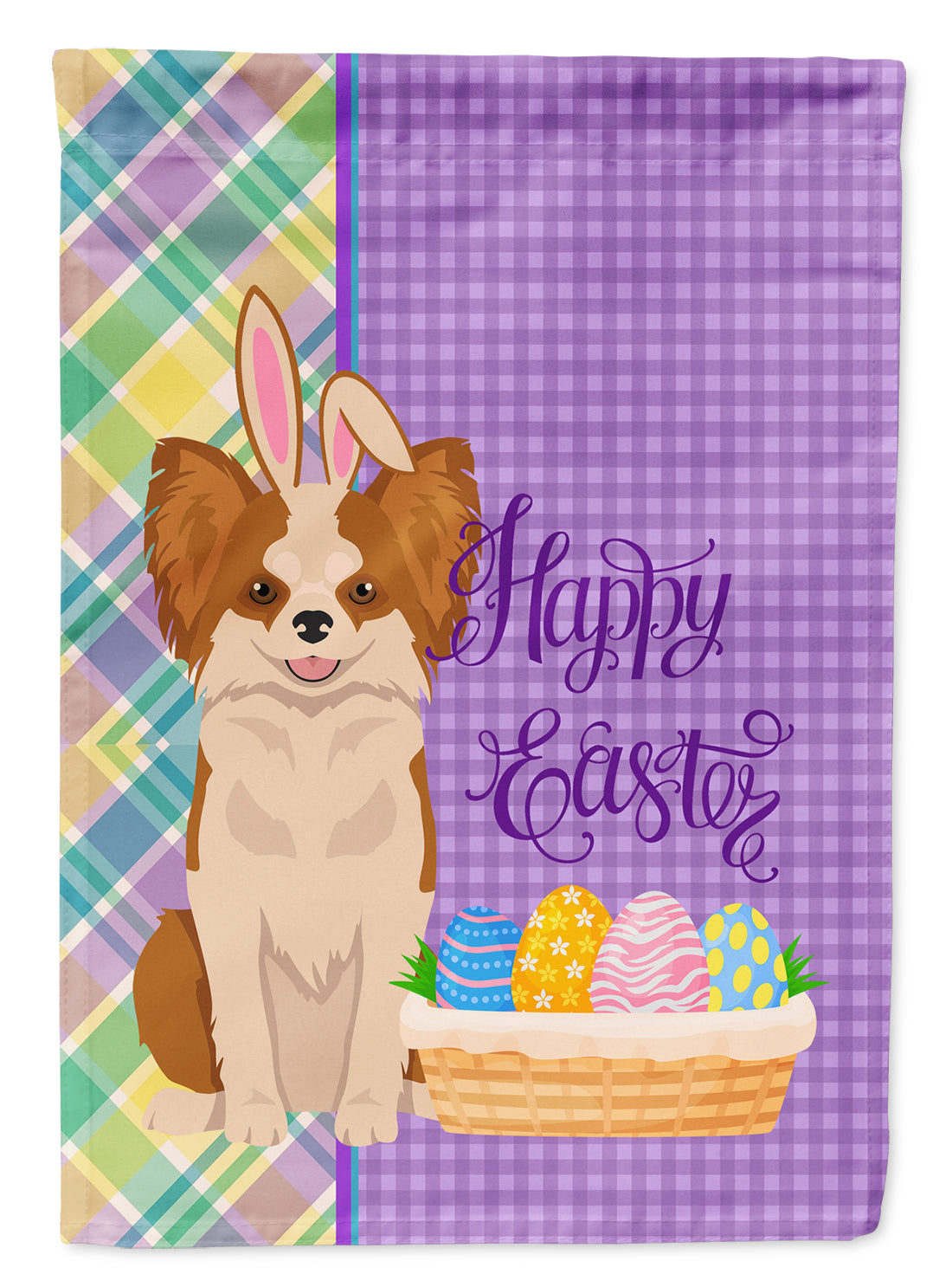 Buy this Longhaired Red and White Chihuahua Easter Garden Flag