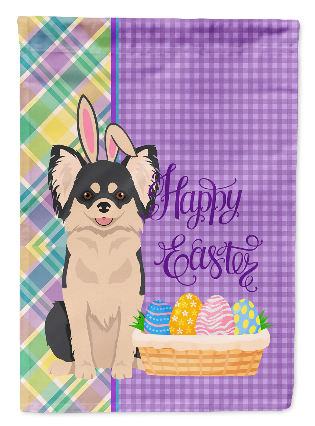 Buy this Longhaired Black and White Chihuahua Easter Garden Flag