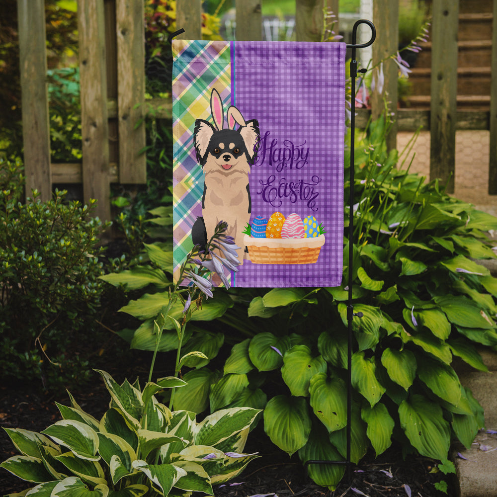 Longhaired Black and White Chihuahua Easter Garden Flag