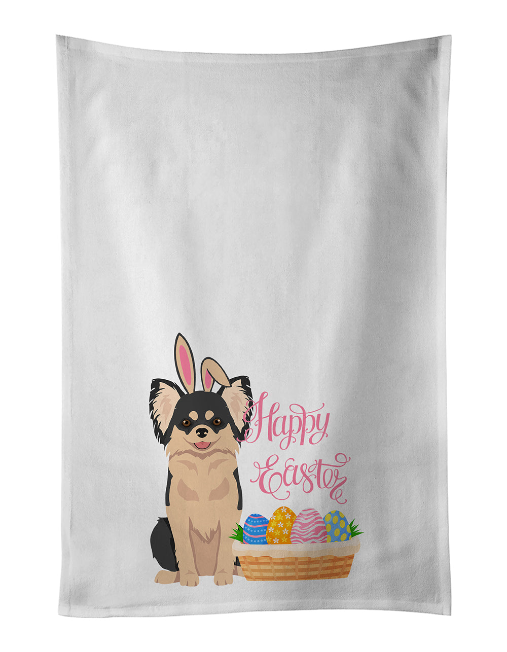 Buy this Longhaired Black and White Chihuahua Easter Kitchen Towel Set of 2