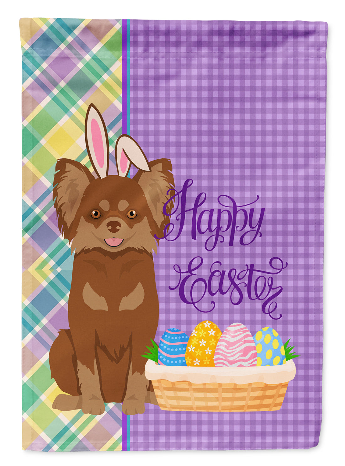 Buy this Longhaired Chocolate and Tan Chihuahua Easter Garden Flag