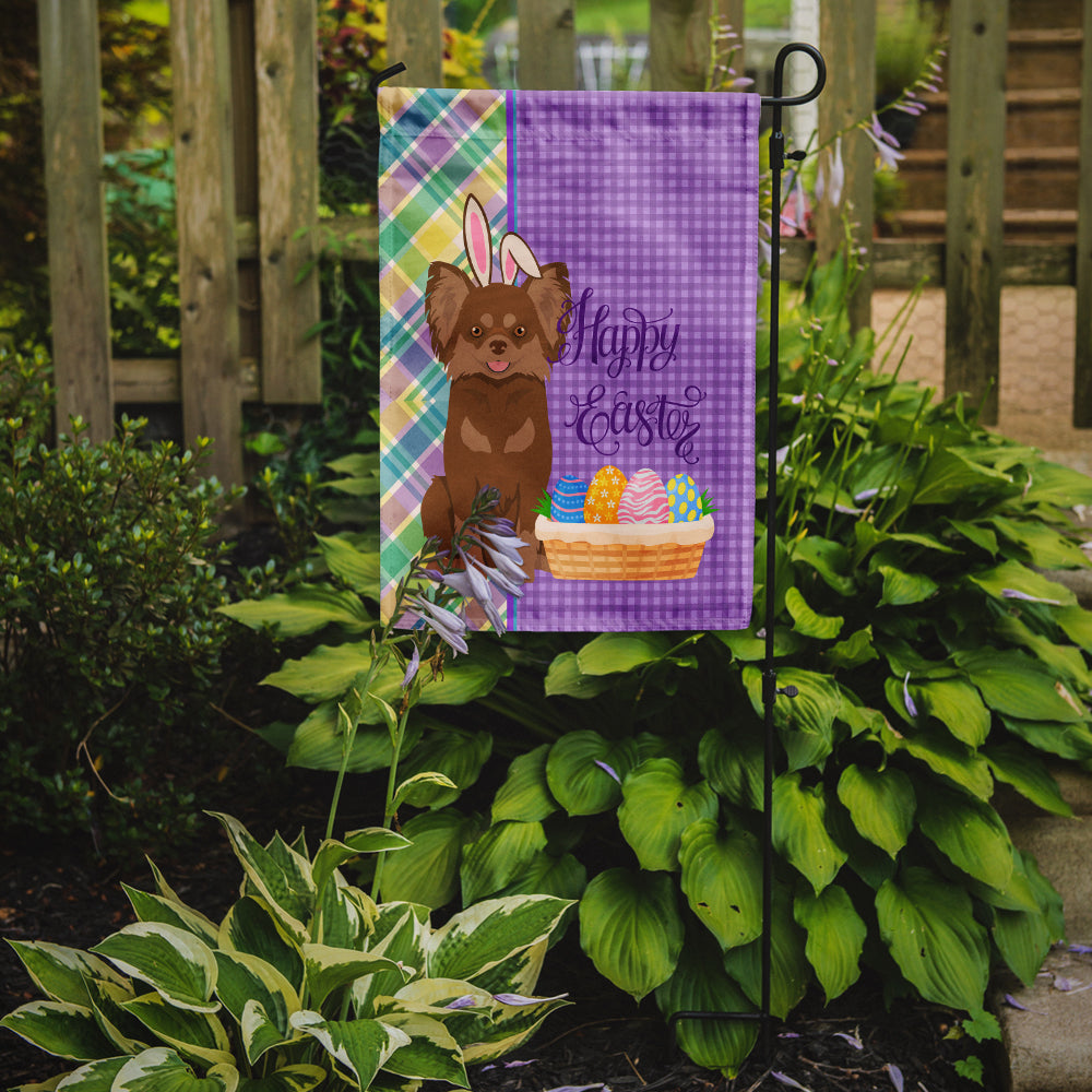 Longhaired Chocolate and Tan Chihuahua Easter Garden Flag