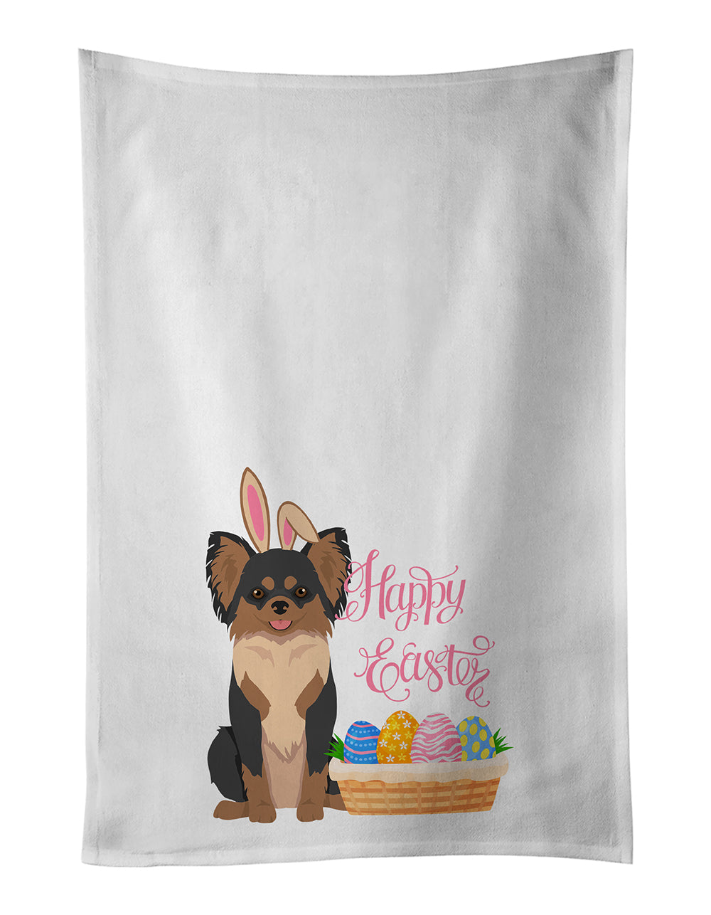 Buy this Longhaired Black and Tan Chihuahua Easter Kitchen Towel Set of 2