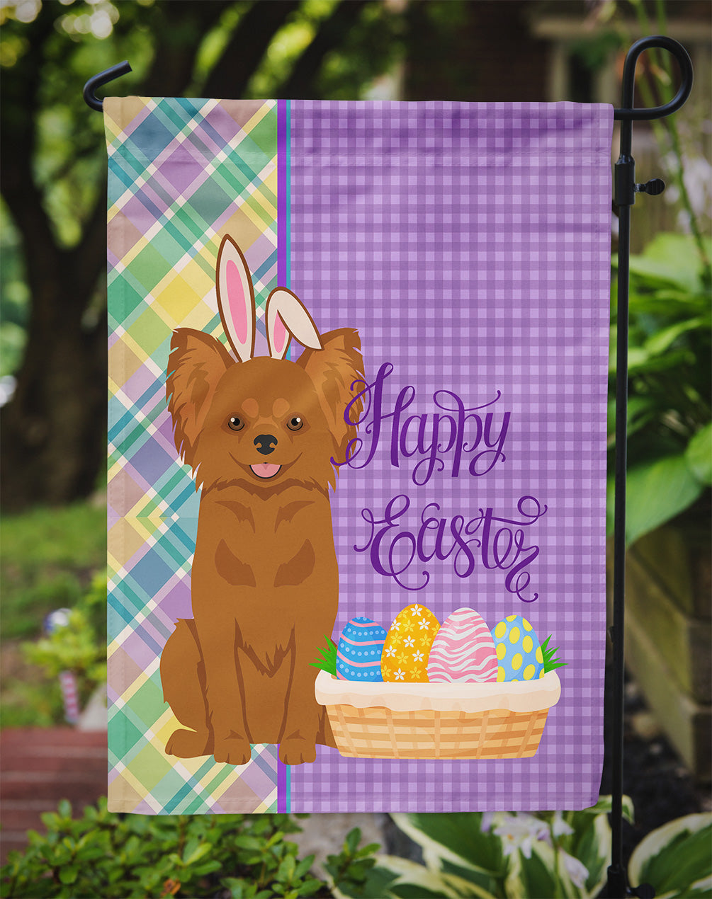 Longhaired Red Chihuahua Easter Garden Flag