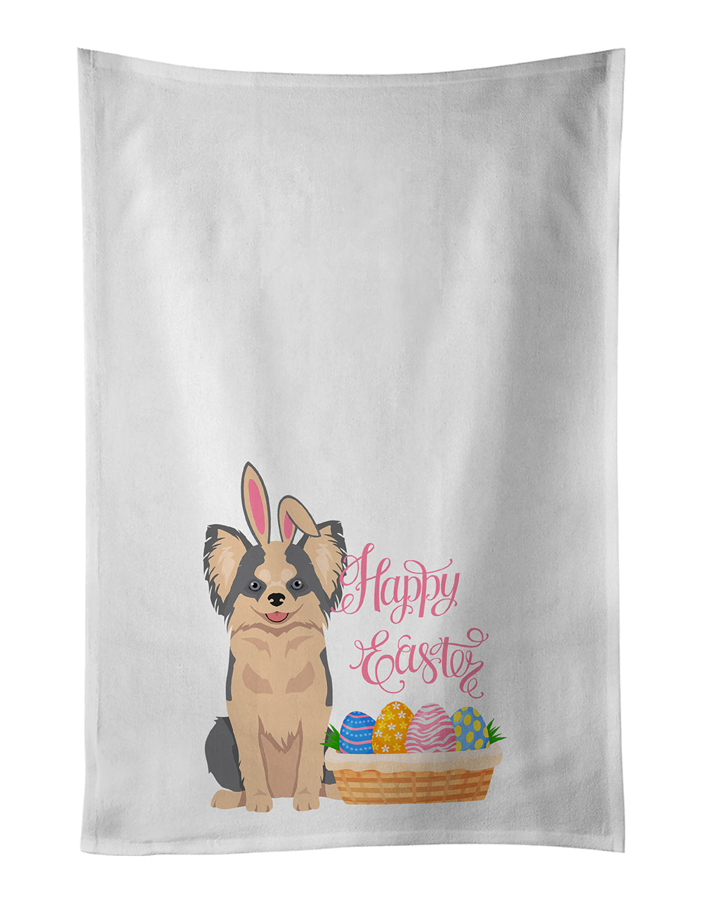 Buy this Longhaired Blue and White Chihuahua Easter Kitchen Towel Set of 2