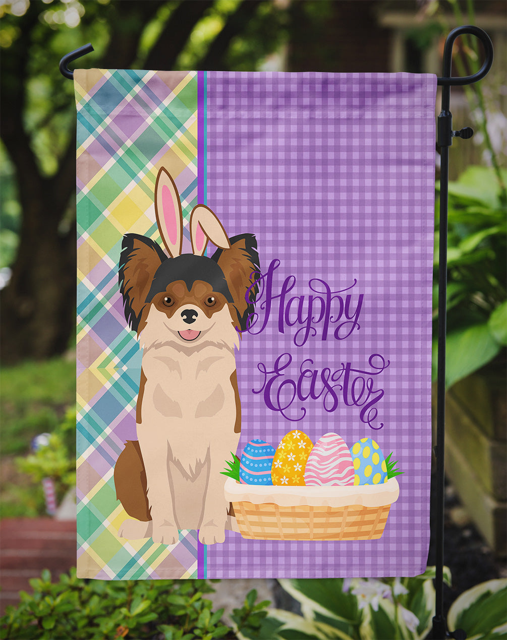 Longhaired Black and Red Chihuahua Easter Garden Flag