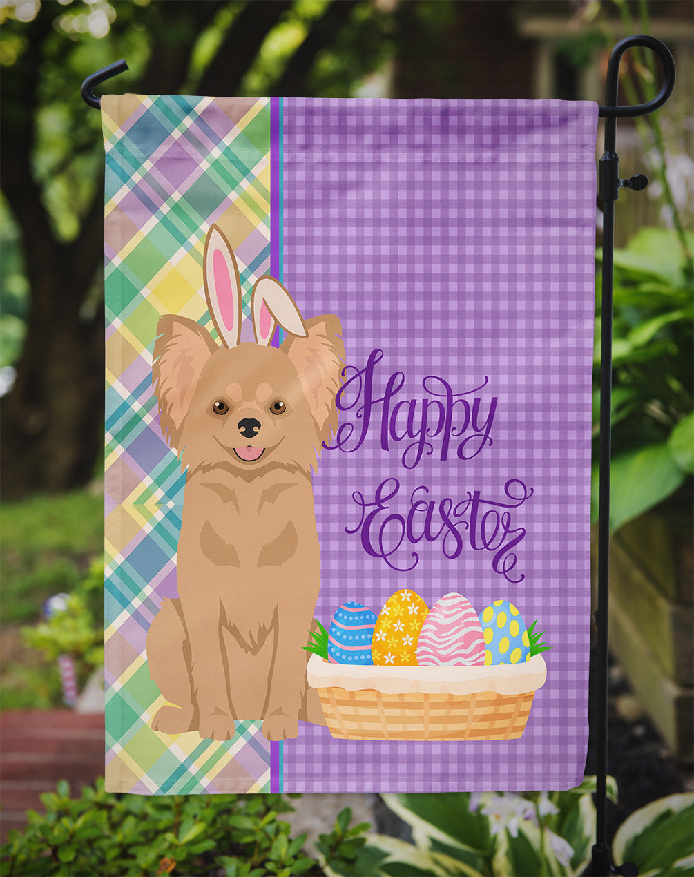 Longhaired Gold Chihuahua Easter Garden Flag