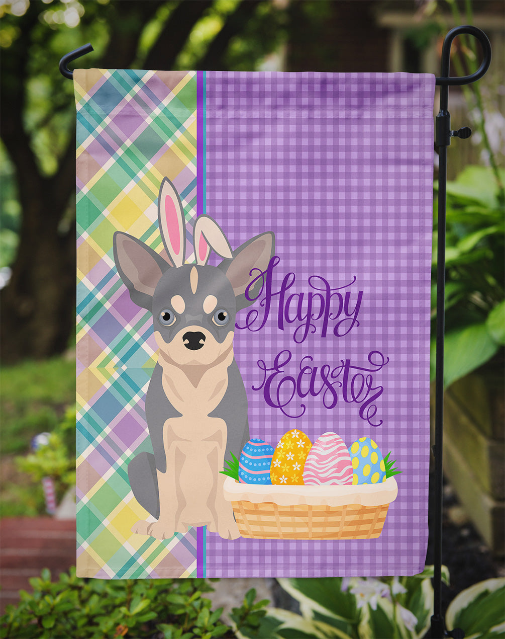 Blue and White Chihuahua Easter Garden Flag