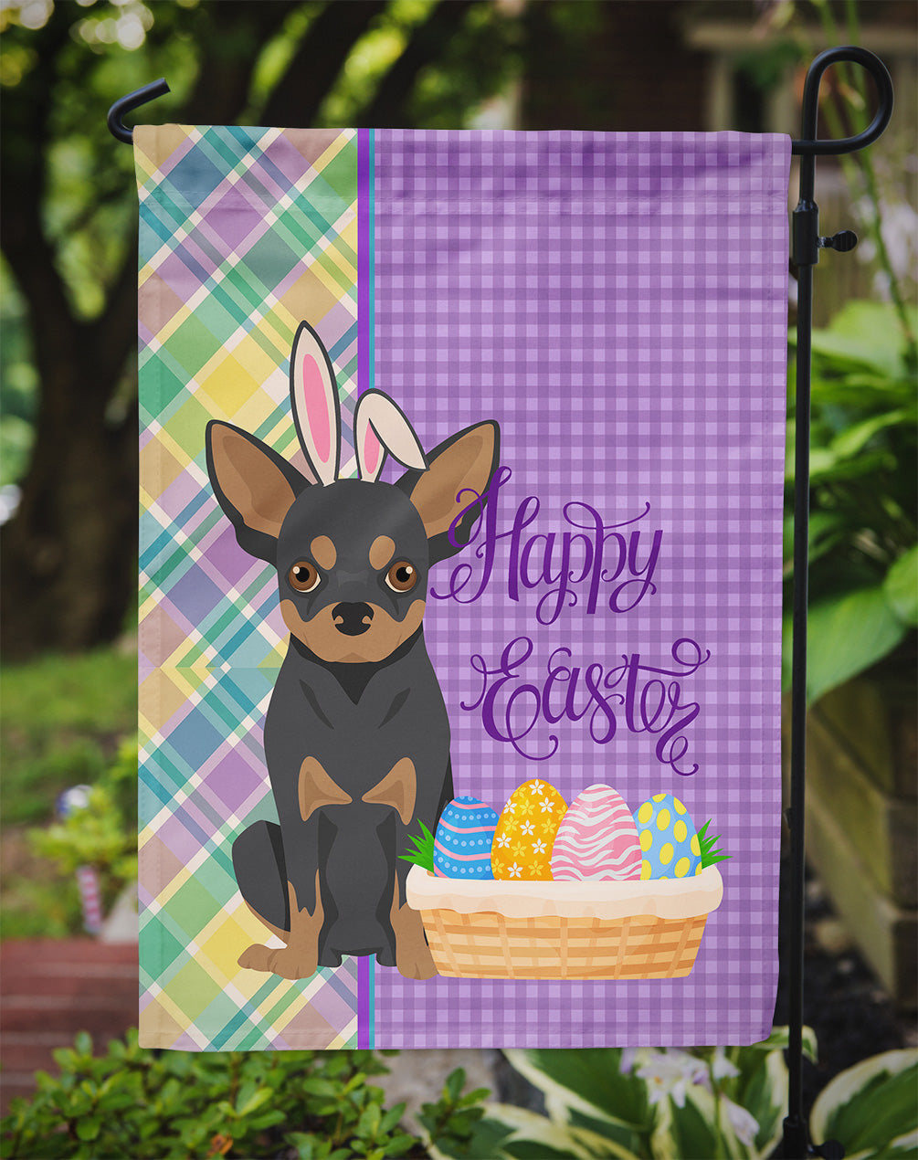 Black and Tan Chihuahua Easter Garden Flag