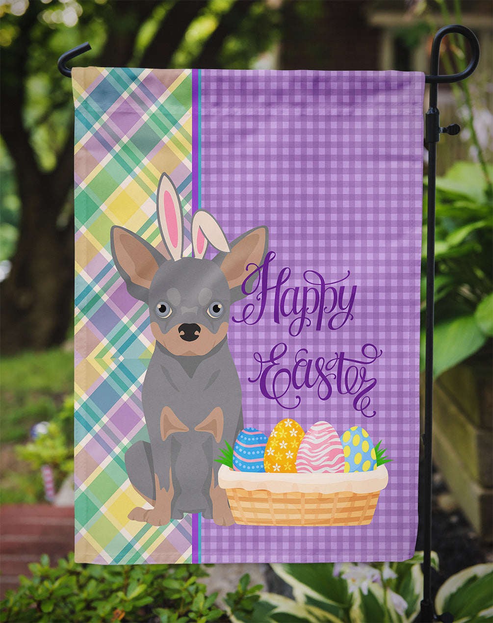 Blue and Tan Chihuahua Easter Garden Flag