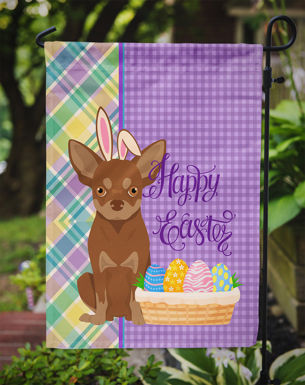 Chocolate and Tan Chihuahua Easter Garden Flag