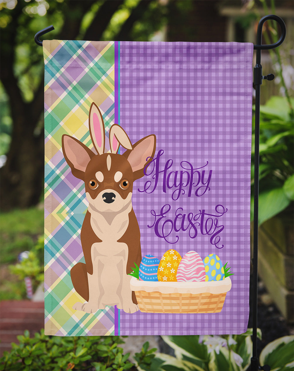 Red and White Chihuahua Easter Garden Flag