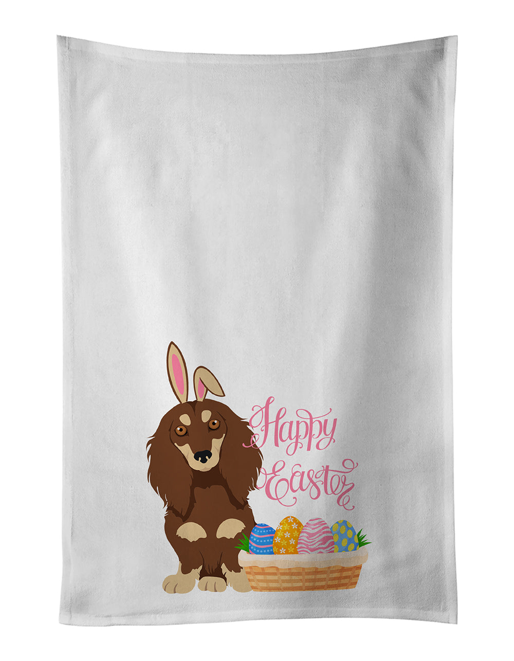 Buy this Longhair Chocolate and Cream Dachshund Easter Kitchen Towel Set of 2
