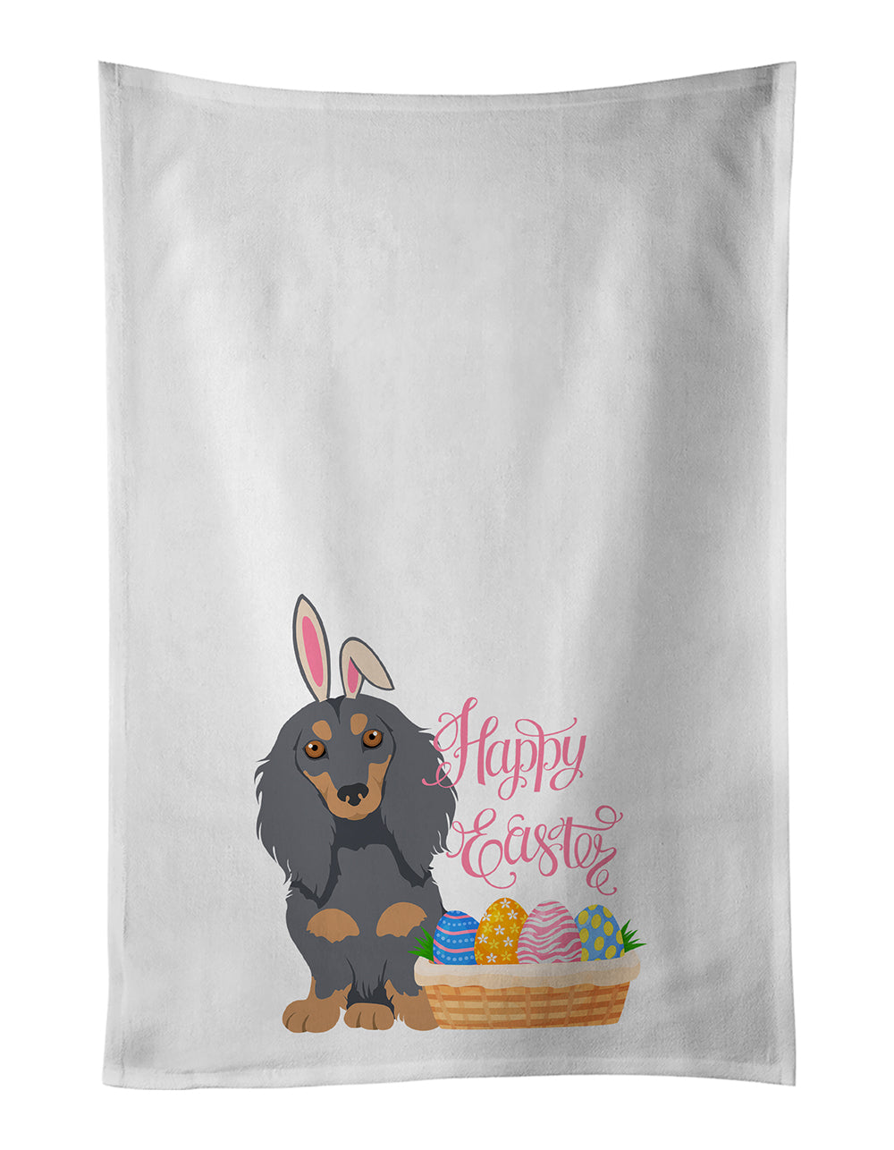 Buy this Longhair Blue and Tan Dachshund Easter Kitchen Towel Set of 2