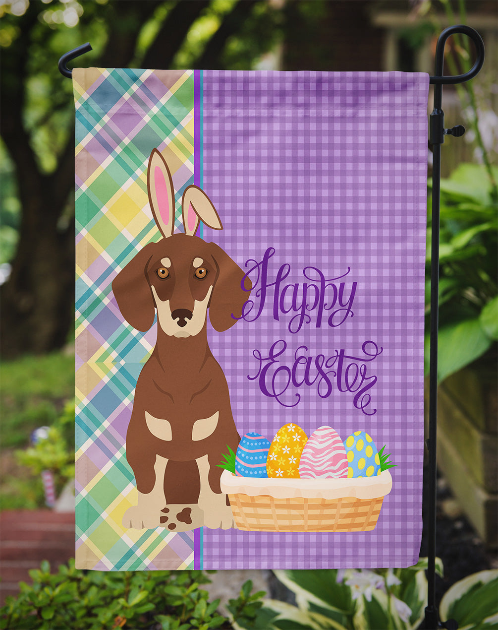 Chocolate and Cream Dachshund Easter Garden Flag