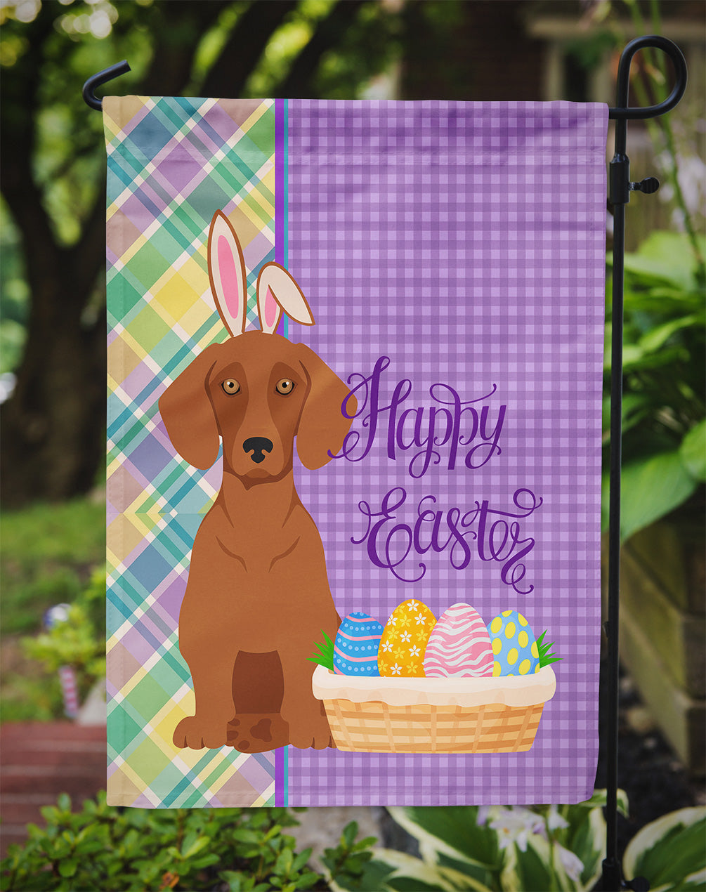 Red Dachshund Easter Garden Flag