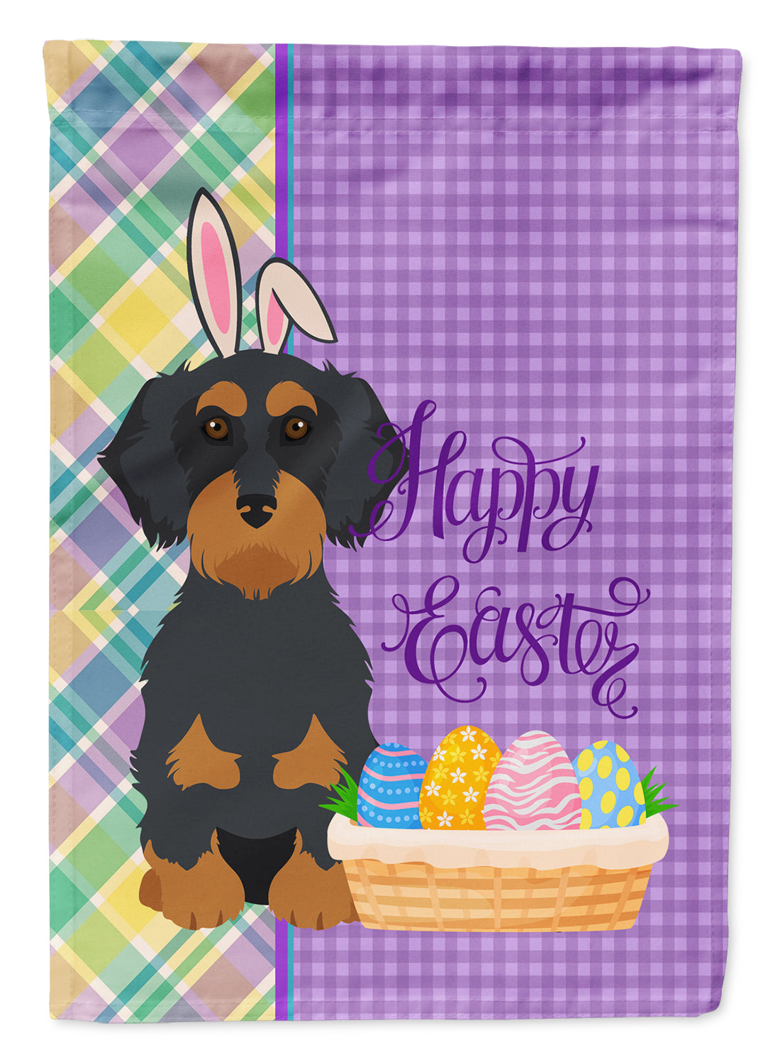 Buy this Wirehair Black and Tan Dachshund Easter Garden Flag