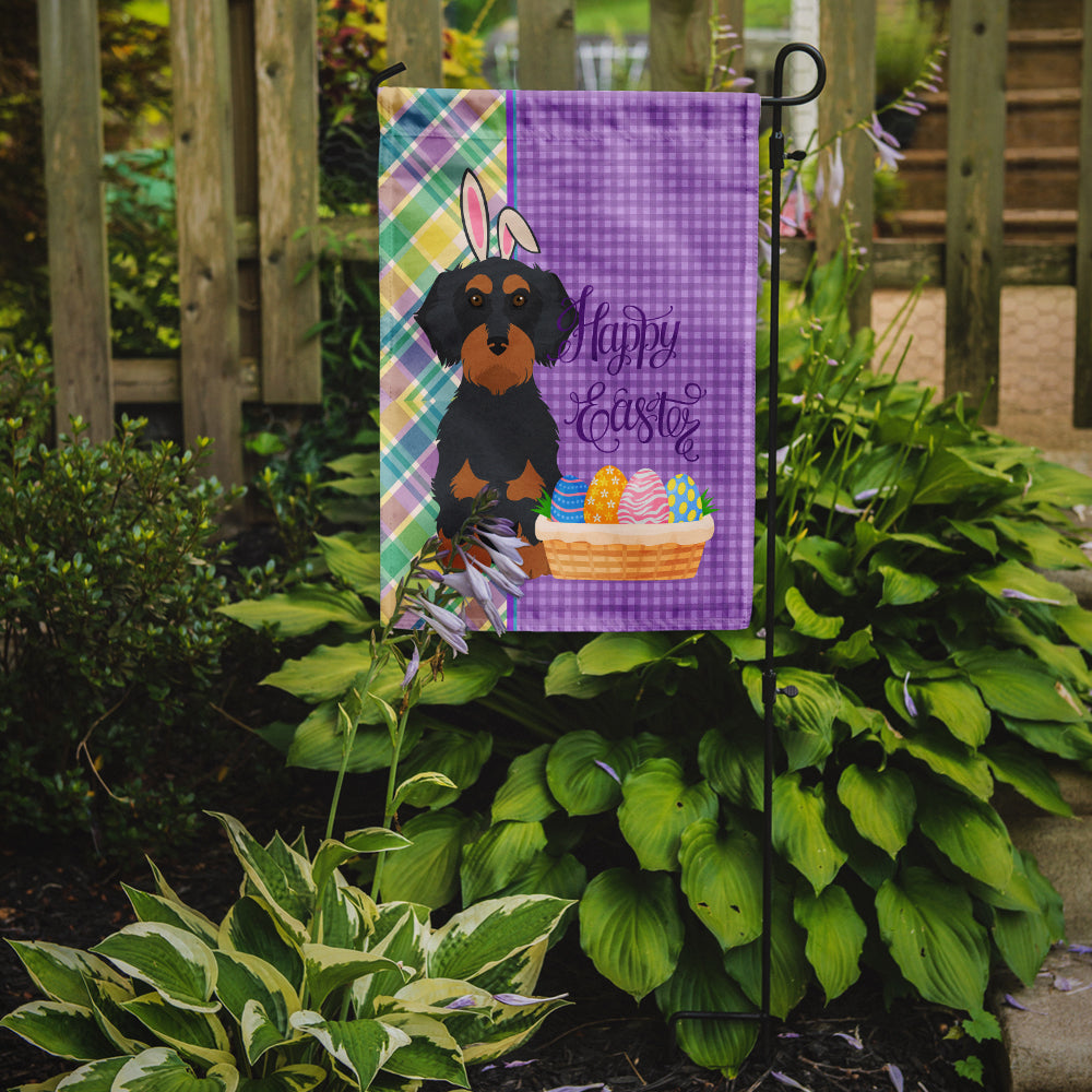 Wirehair Black and Tan Dachshund Easter Garden Flag