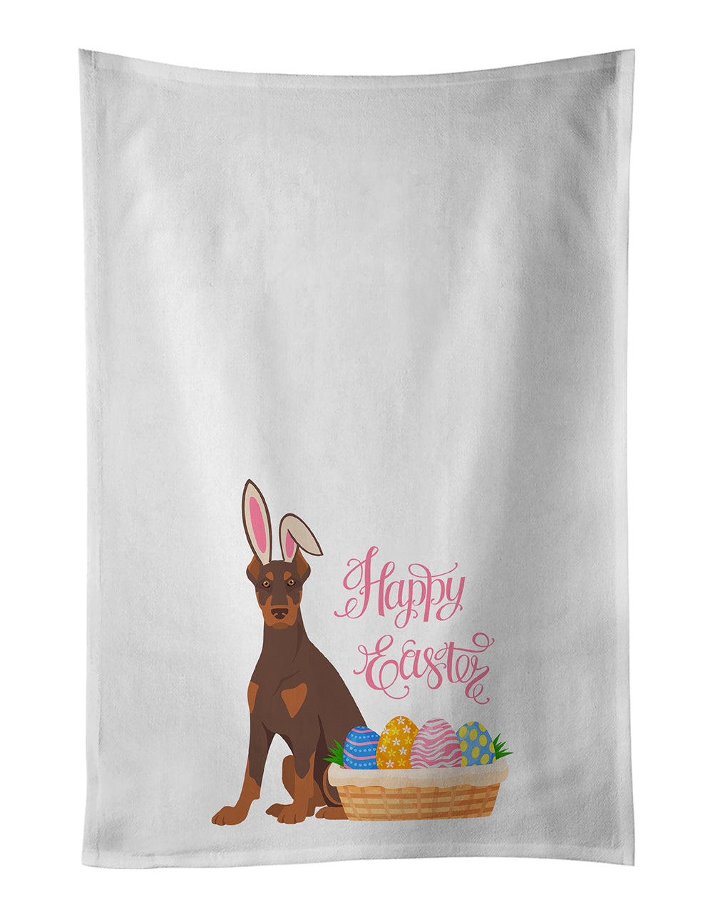 Buy this Red and Tan Doberman Pinscher Easter Kitchen Towel Set of 2