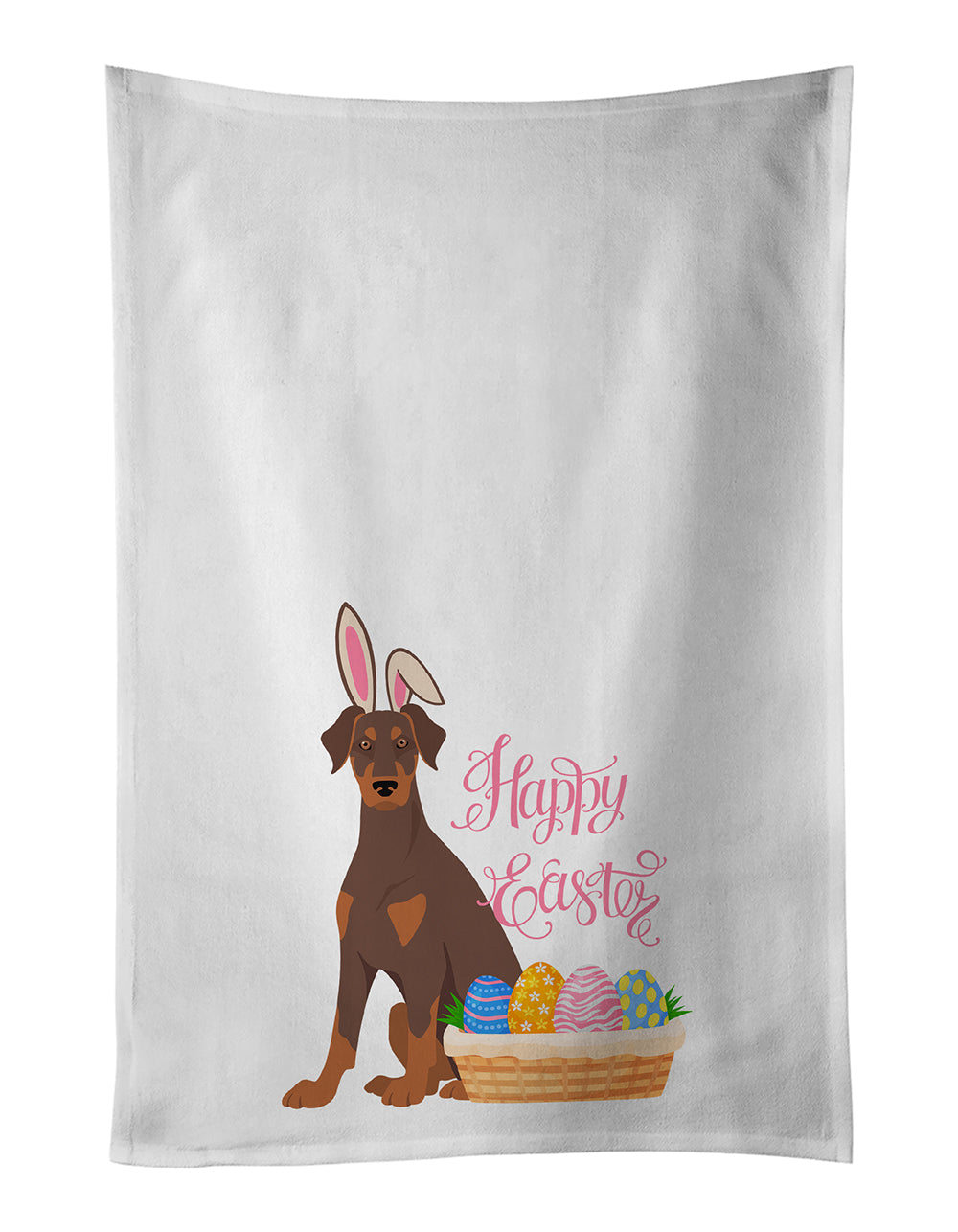 Buy this Natural Ear Red and Tan Doberman Pinscher Easter Kitchen Towel Set of 2