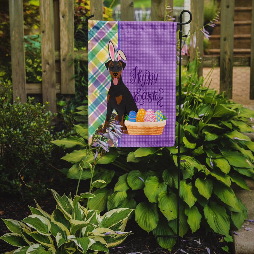 Natural Ear Black and Tan Doberman Pinscher Easter Garden Flag