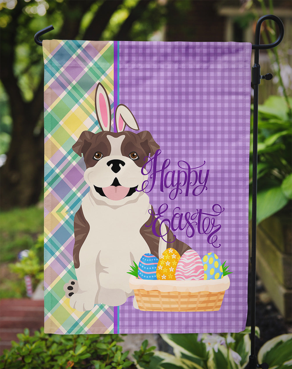 Brindle English Bulldog Easter Garden Flag