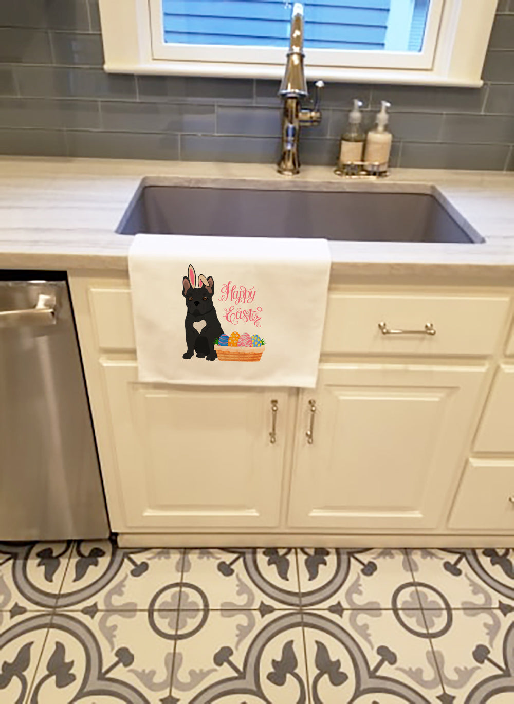 Black French Bulldog Easter Kitchen Towel Set of 2