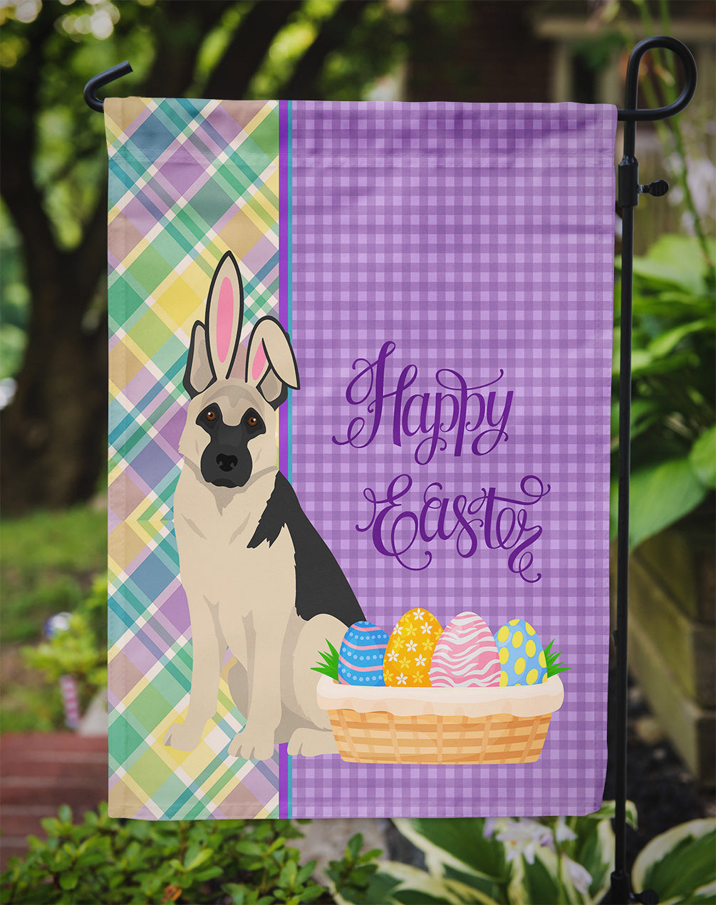 Black and Silver German Shepherd Easter Garden Flag