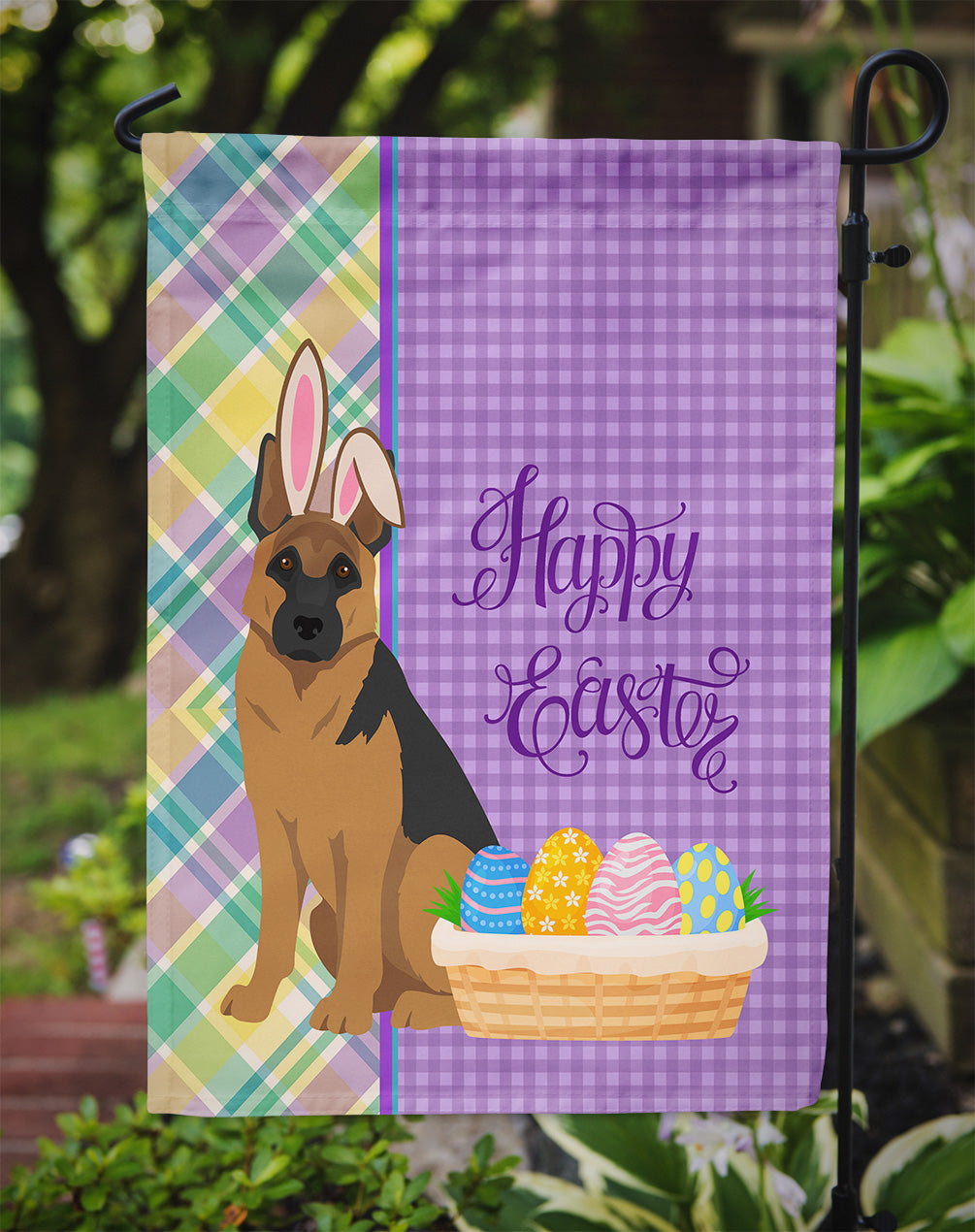 Black and Tan German Shepherd Easter Garden Flag