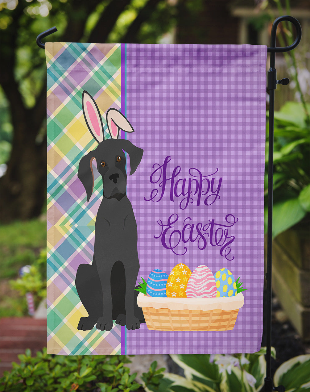 Black Great Dane Easter Garden Flag