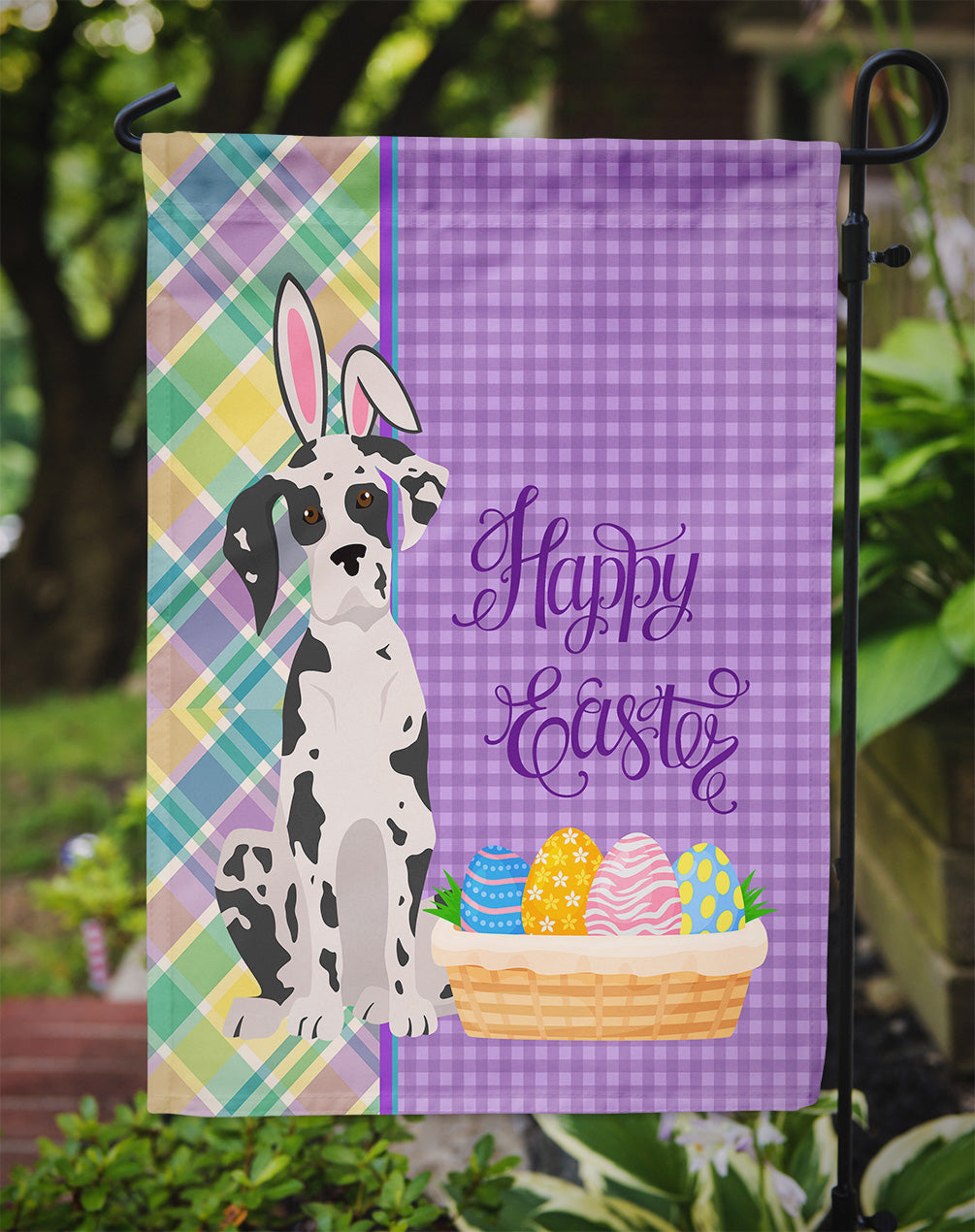 Harlequin Great Dane Easter Garden Flag