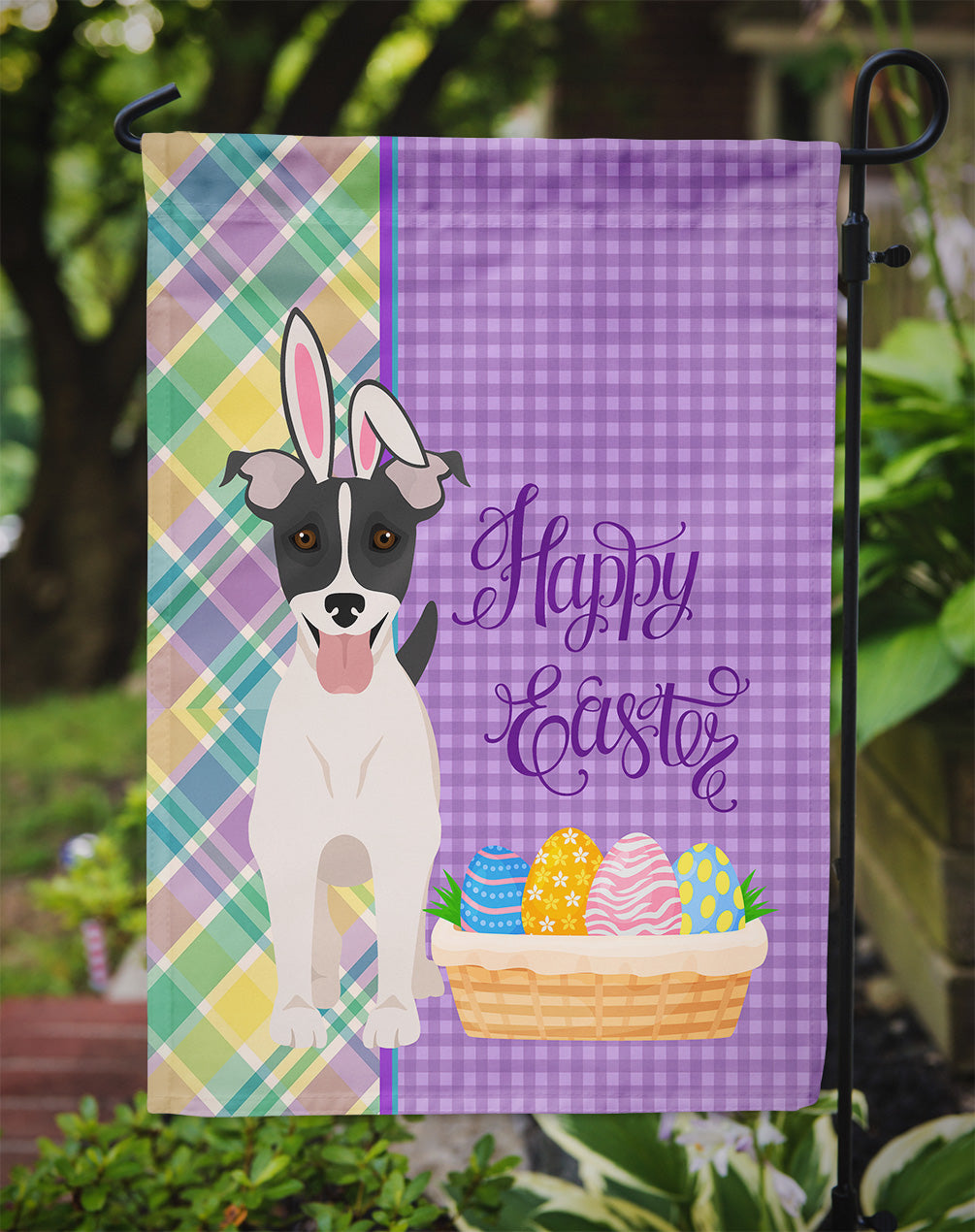 Black White Smooth Jack Russell Terrier Easter Garden Flag