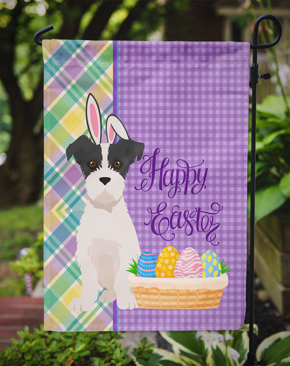 Black White Wirehair Jack Russell Terrier Easter Garden Flag