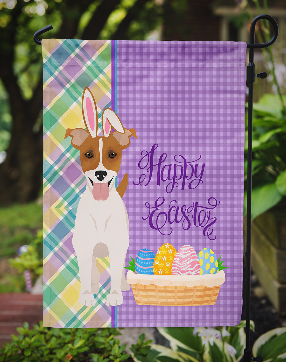 Brown White Smooth Jack Russell Terrier Easter Garden Flag