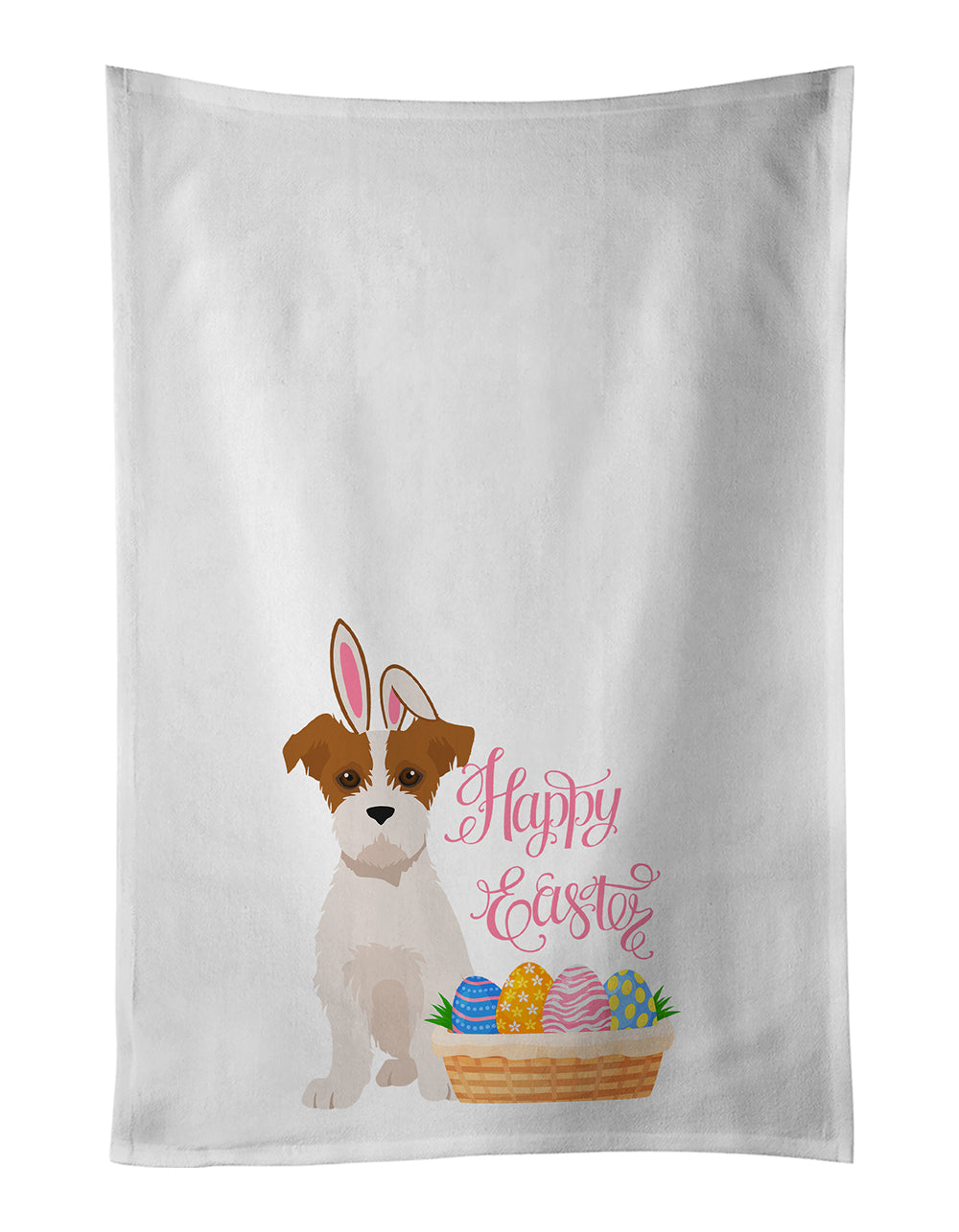 Buy this Brown White Wirehair Jack Russell Terrier Easter Kitchen Towel Set of 2