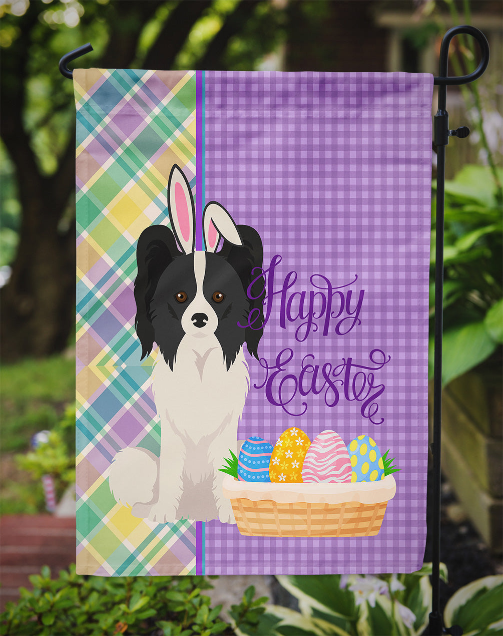 Black and White Papillon Easter Garden Flag