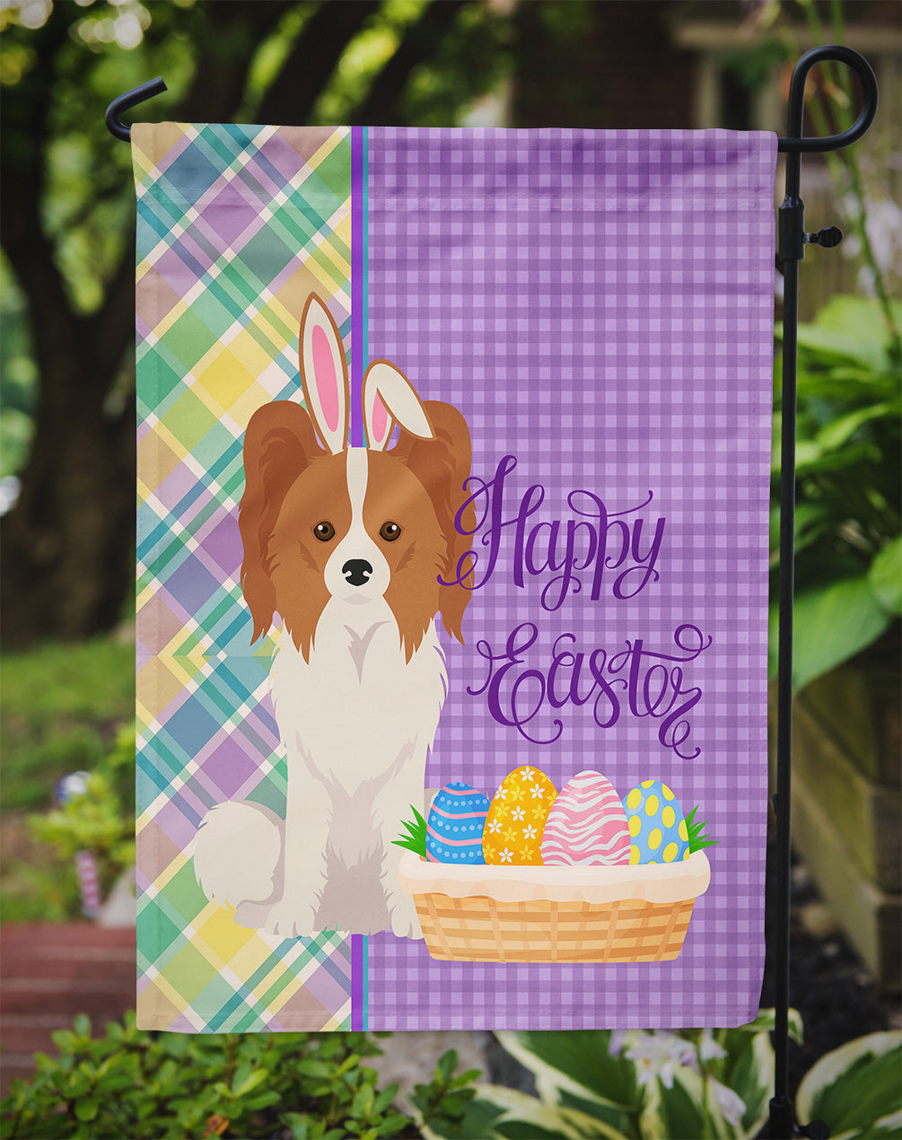 Red and White Papillon Easter Garden Flag