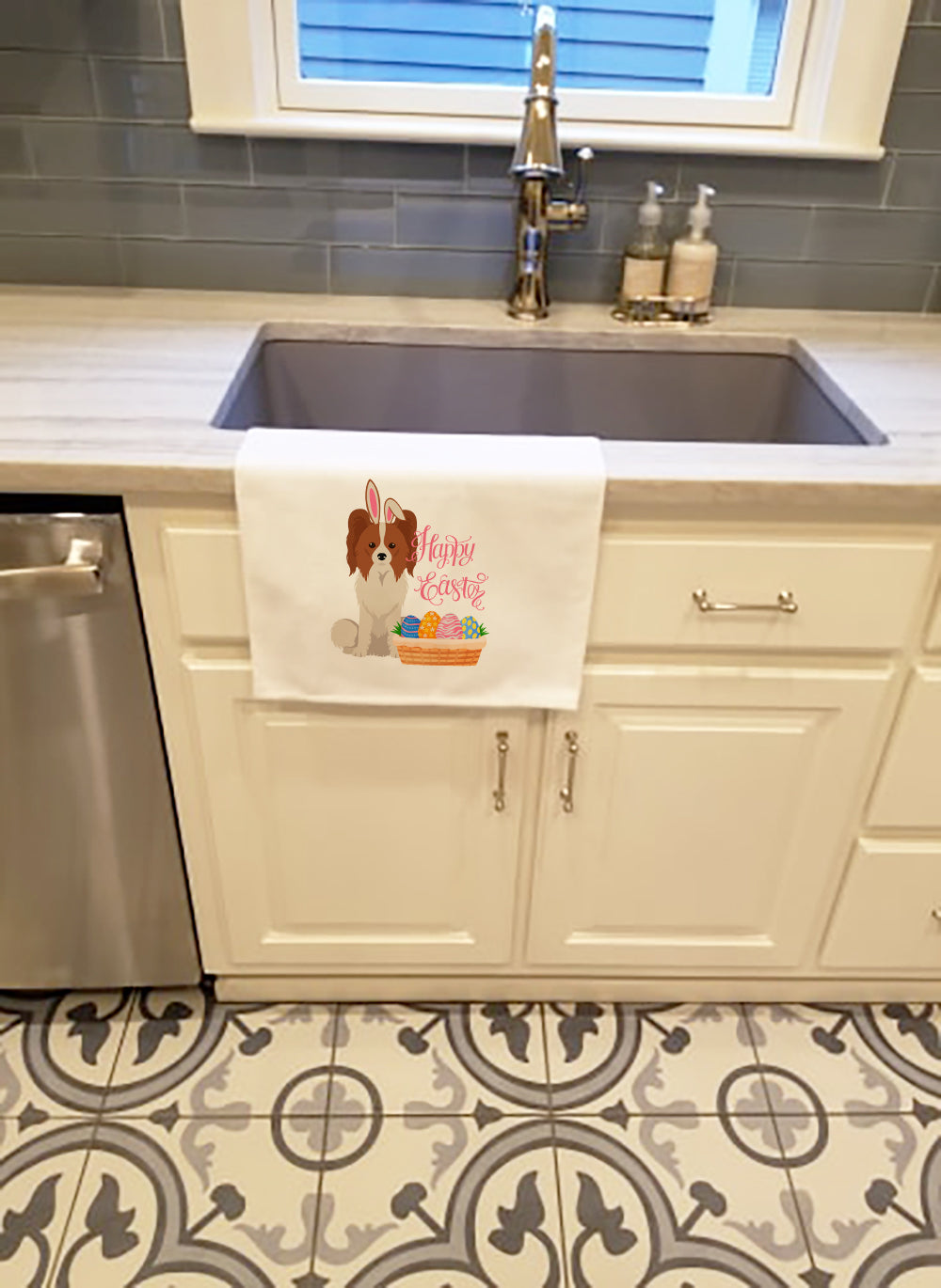 Red and White Papillon Easter Kitchen Towel Set of 2