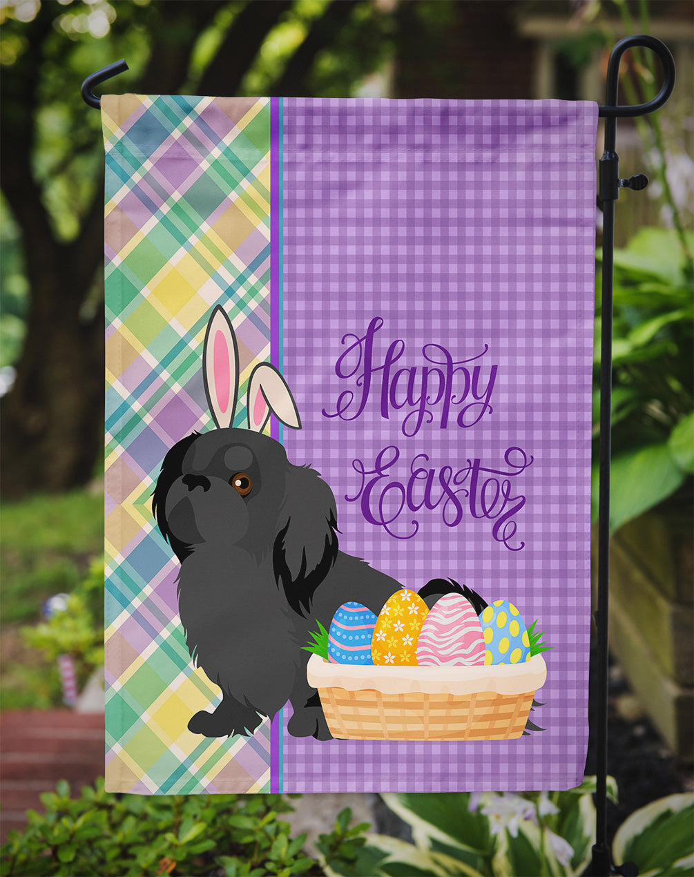Black Pekingese Easter Garden Flag