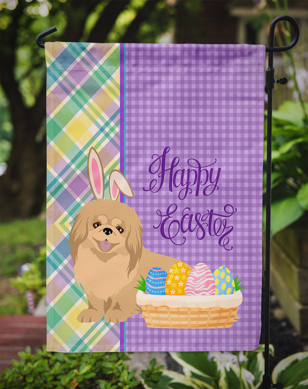 Gold Pekingese Easter Garden Flag